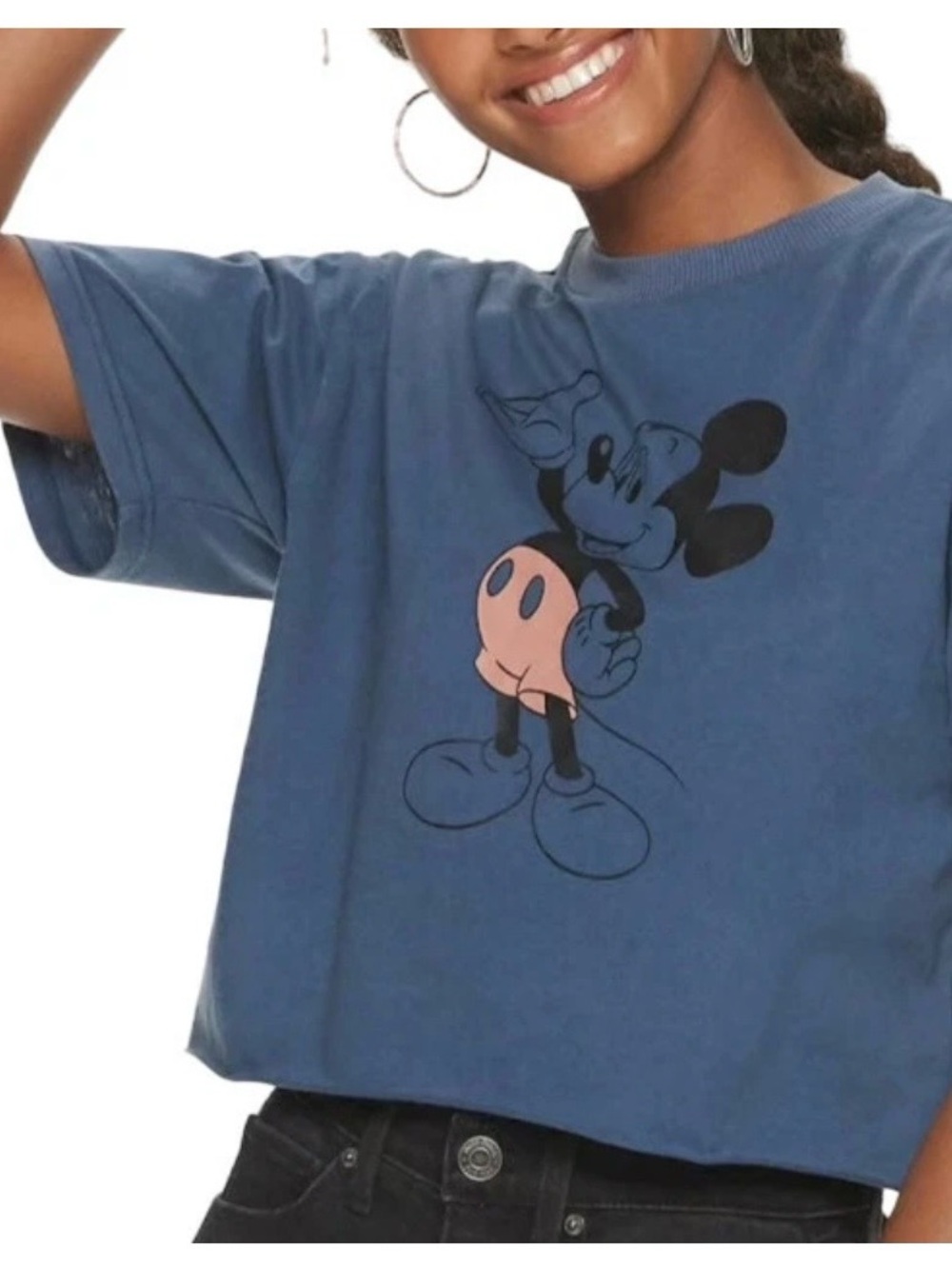 Disney Mickey Mouse Cropped Blue T-Shirt Small EUC